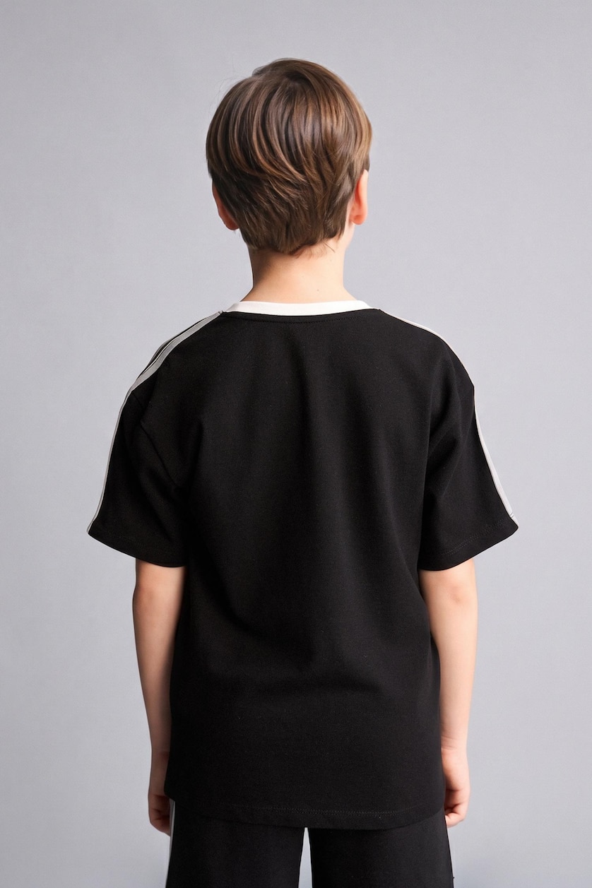 Young Boys - Teen Boys Black Boy Oversize Crew Neck Piqué T-Shirt