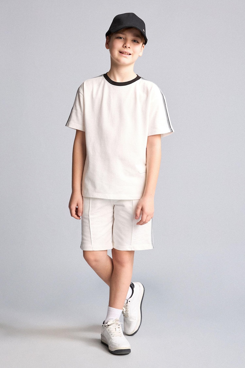 Young Boys - Teen Boys Ecru Boy Oversize Crew Neck Piqué T-Shirt