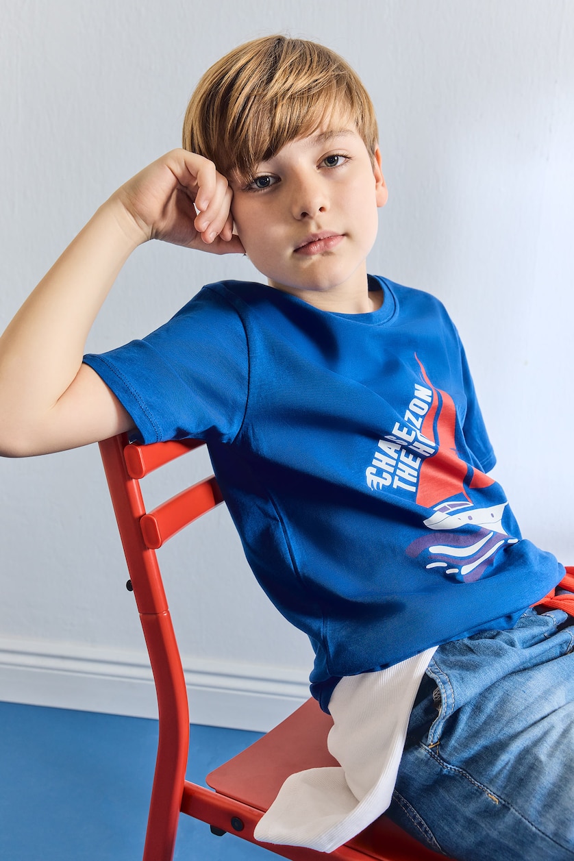 BOYS & TEENS Dark Blue Boy New Regular Fit Printed T-Shirt