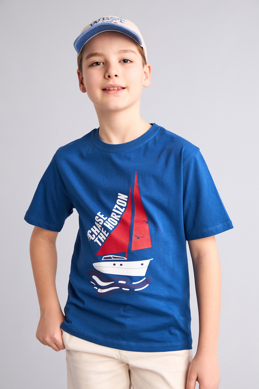 BOYS & TEENS Dark Blue Boy New Regular Fit Printed T-Shirt