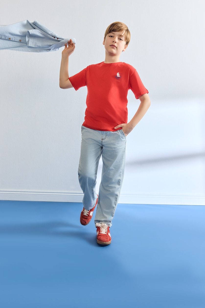 Young Boys - Teen Boys Red New Regular Fit Printed Short Sleeve T-Shirt