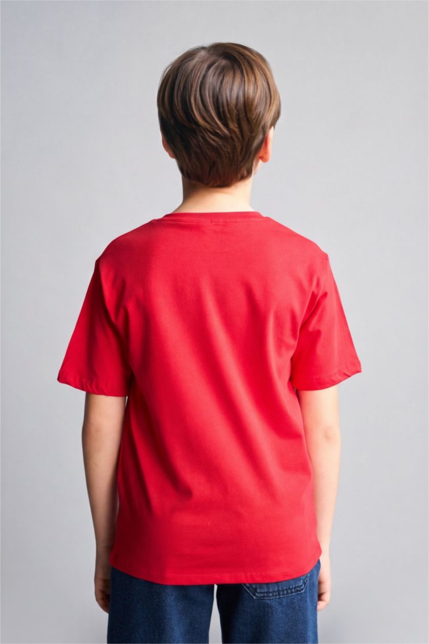 Boys & Teens Red تيشيرت ولادي نص ردن مطبوع قصة عادية
