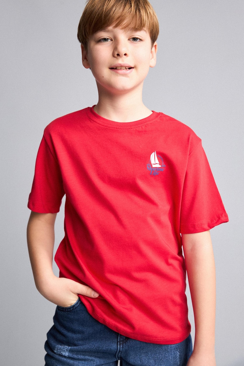 Young Boys - Teen Boys Red New Regular Fit Printed Short Sleeve T-Shirt
