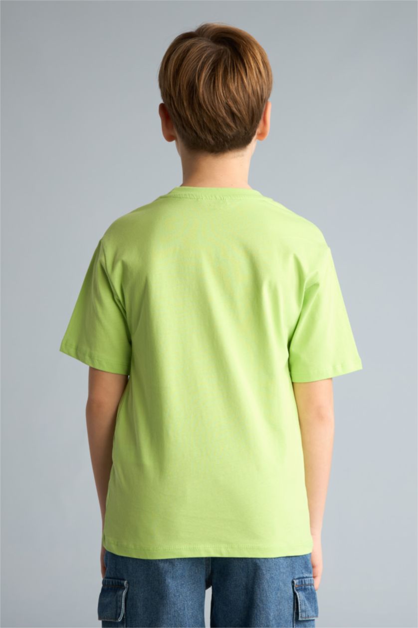 Мальчики и подростки Зеленый Футболка New Regular Fit для мальчиков с круглым вырезом принтом и коротким рукавом