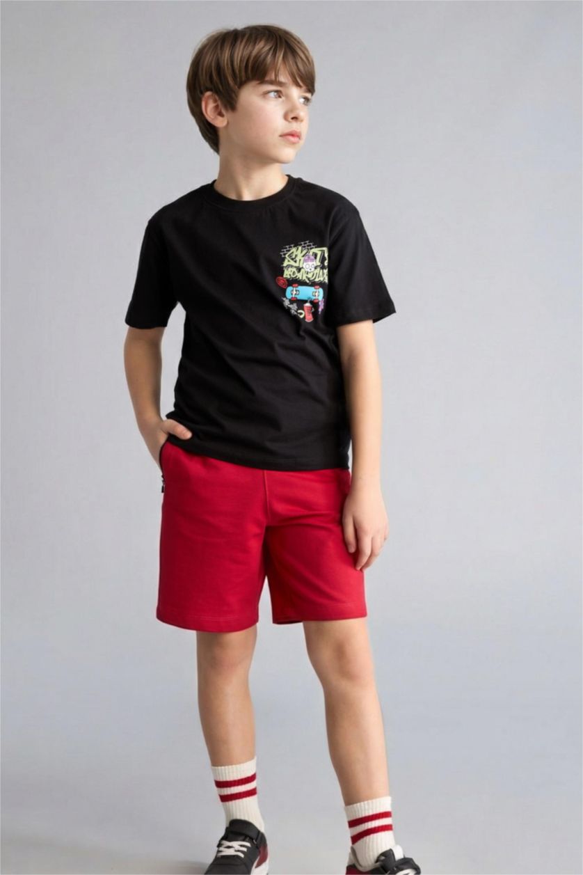 أولاد أسود تيشيرت ولادي نص ردن مطبوع قصة عادية برقبة مستديرة