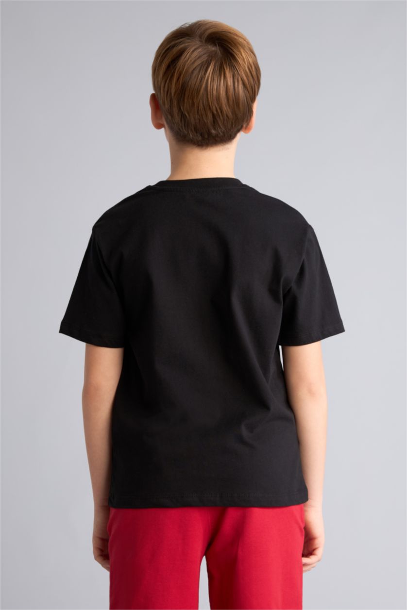 أولاد أسود تيشيرت ولادي نص ردن مطبوع قصة عادية برقبة مستديرة