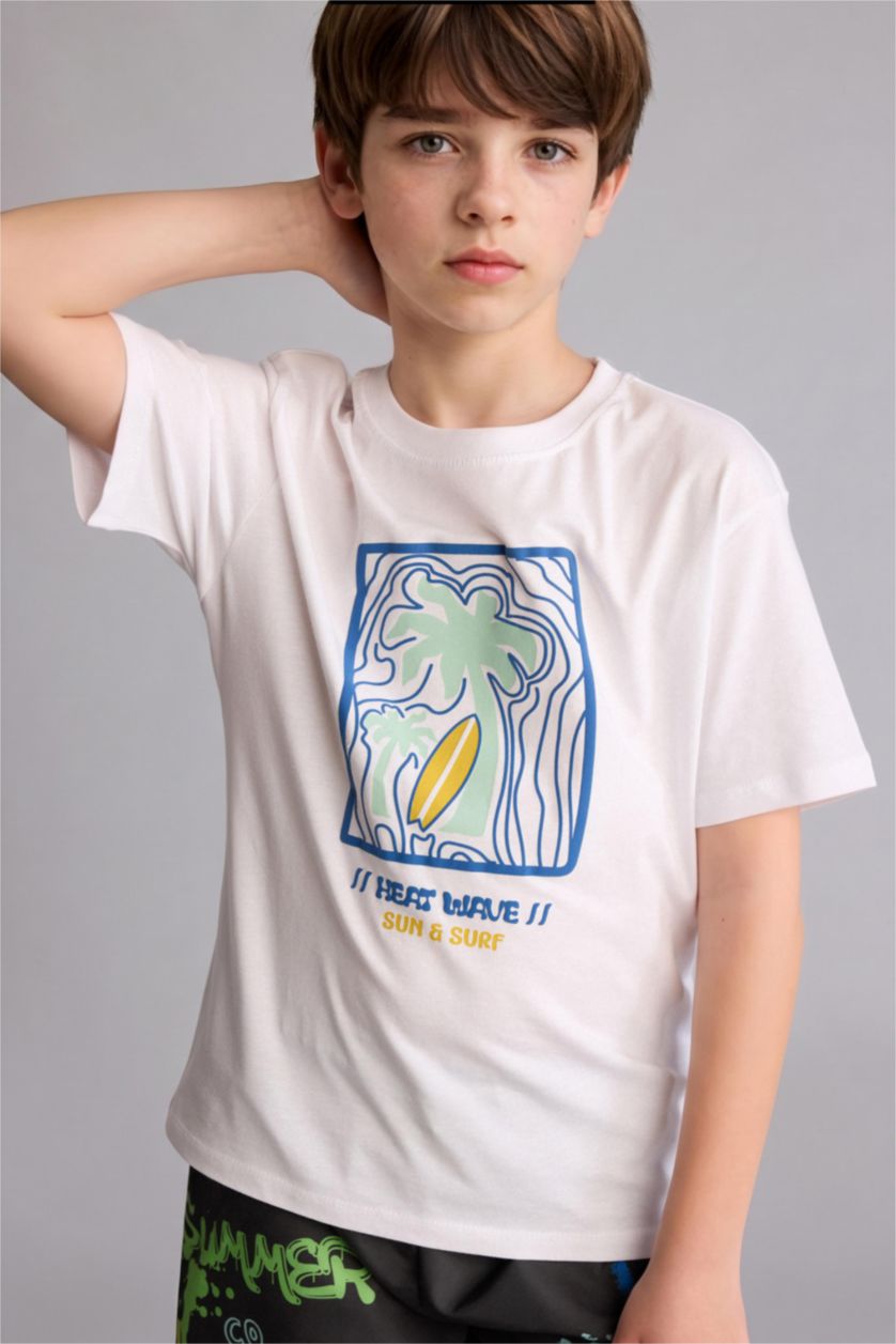 Erkek Çocuk - Genç Erkek Beyaz Regular Fit Kısa kollu Baskılı Tişört Erkek Çocuk