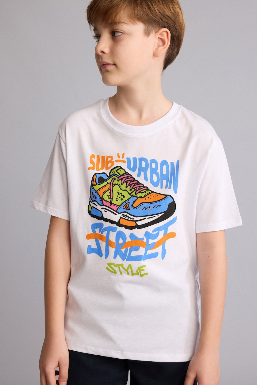 Young Boys - Teen Boys White Boy New Regular Fit Printed Short Sleeve T-Shirt
