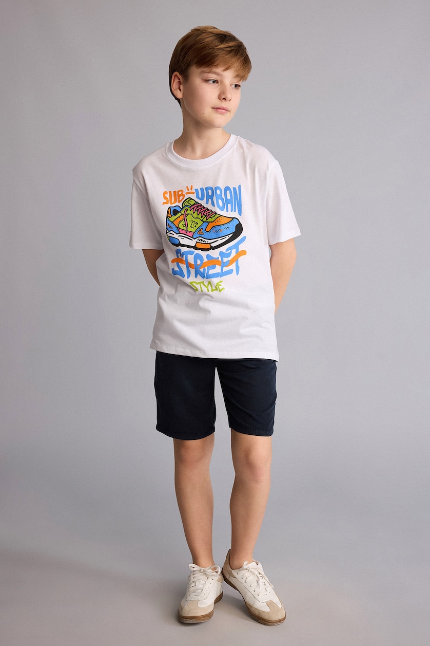 Young Boys - Teen Boys White Boy New Regular Fit Printed Short Sleeve T-Shirt