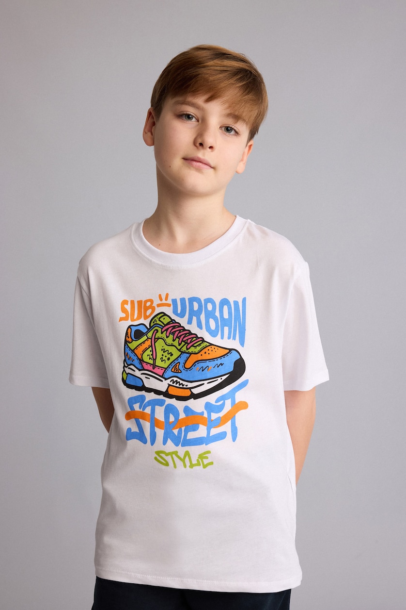 Young Boys - Teen Boys White Boy New Regular Fit Printed Short Sleeve T-Shirt
