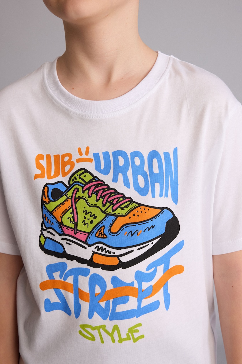 Young Boys - Teen Boys White Boy New Regular Fit Printed Short Sleeve T-Shirt