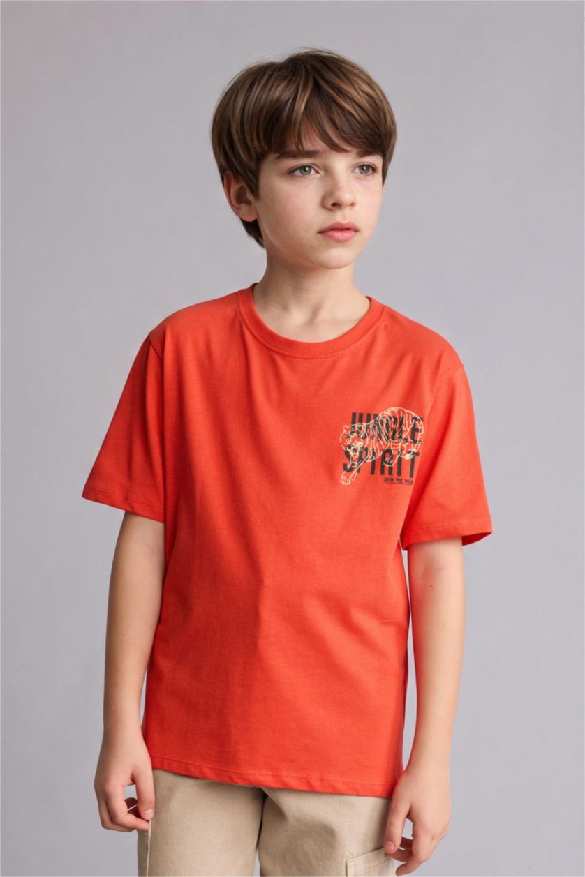 Erkek Çocuk - Genç Erkek Turuncu Regular Fit Kısa kollu Baskılı Tişört Erkek Çocuk