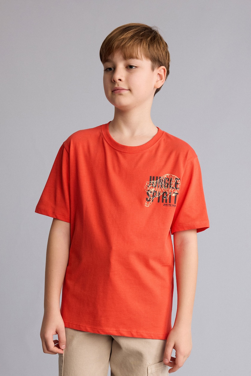 Young Boys - Teen Boys Orange Boy New Regular Fit Printed Short Sleeve T-Shirt