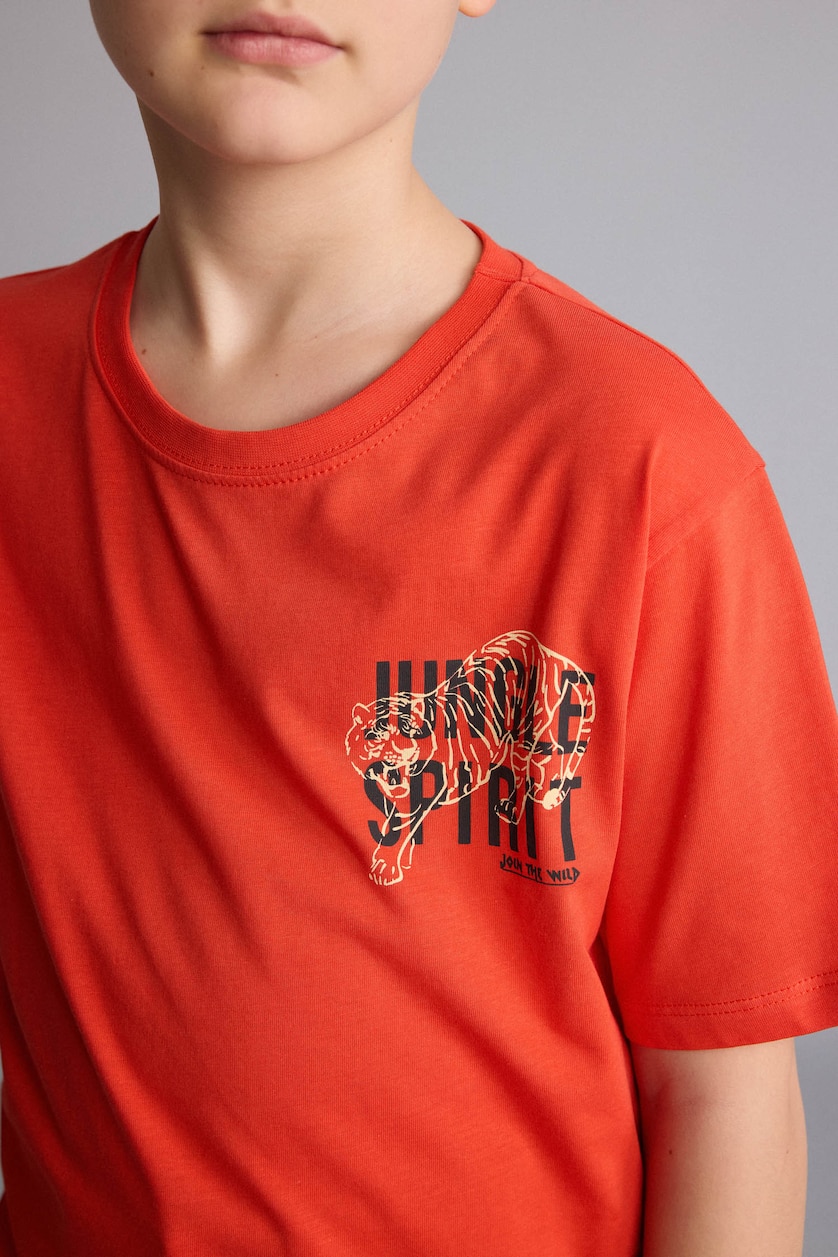Young Boys - Teen Boys Orange Boy New Regular Fit Printed Short Sleeve T-Shirt