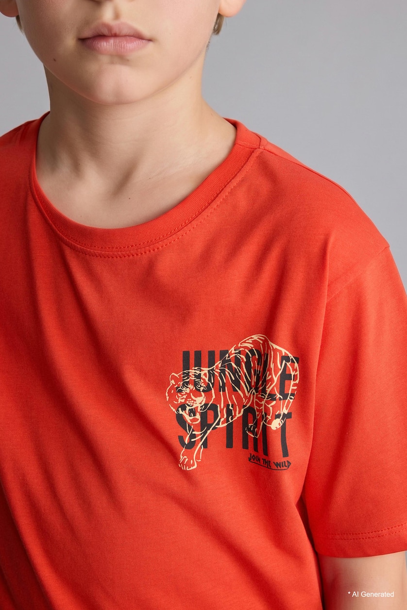 Young Boys - Teen Boys Orange Boy New Regular Fit Printed Short Sleeve T-Shirt