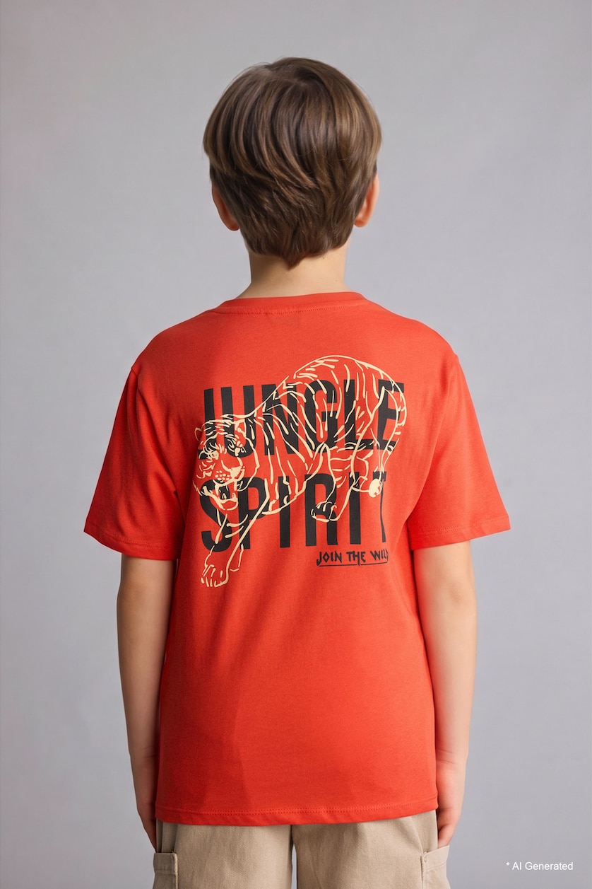 Young Boys - Teen Boys Orange Boy New Regular Fit Printed Short Sleeve T-Shirt