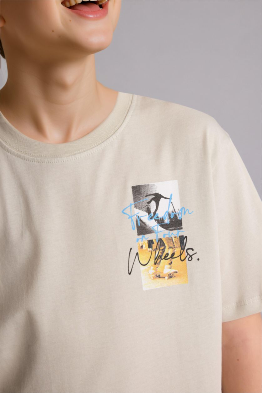 Erkek Çocuk - Genç Erkek Açık Gri Regular Fit Kısa kollu Baskılı Tişört Erkek Çocuk