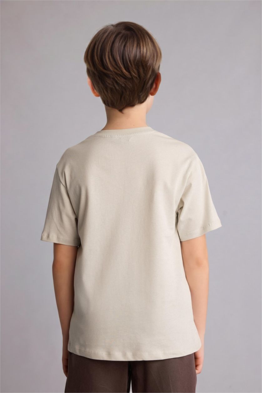 Erkek Çocuk - Genç Erkek Açık Gri Regular Fit Kısa kollu Baskılı Tişört Erkek Çocuk