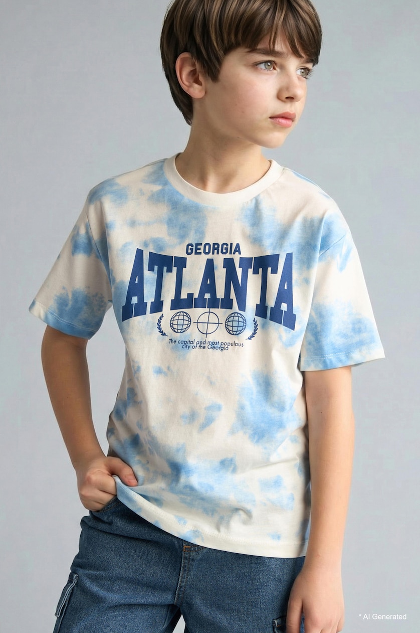 Young Boys - Teen Boys White Boy New Regular Fit Printed Short Sleeve T-Shirt