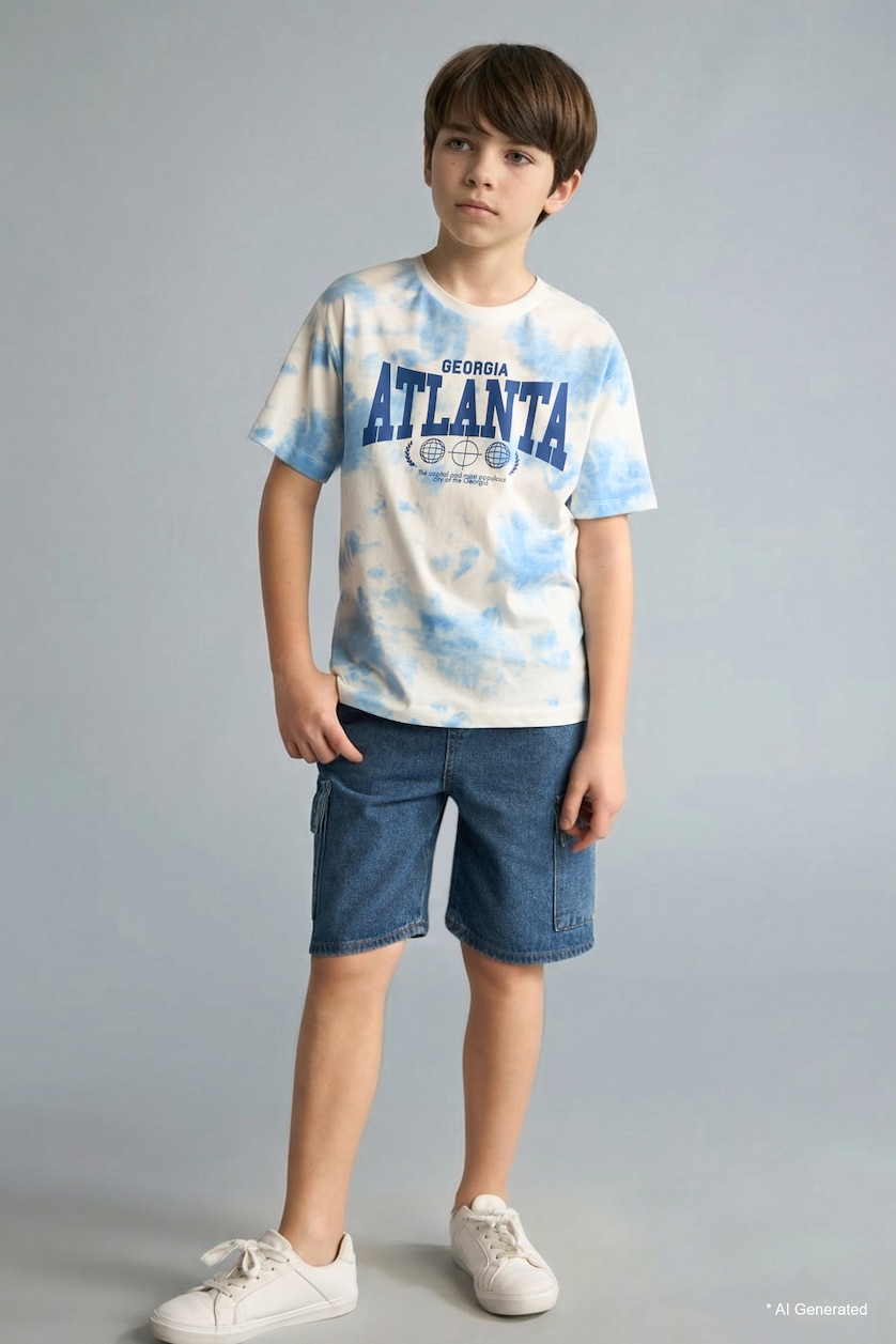 Young Boys - Teen Boys White Boy New Regular Fit Printed Short Sleeve T-Shirt
