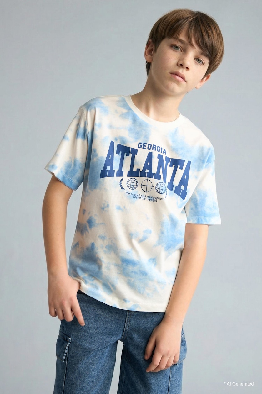 Young Boys - Teen Boys White Boy New Regular Fit Printed Short Sleeve T-Shirt