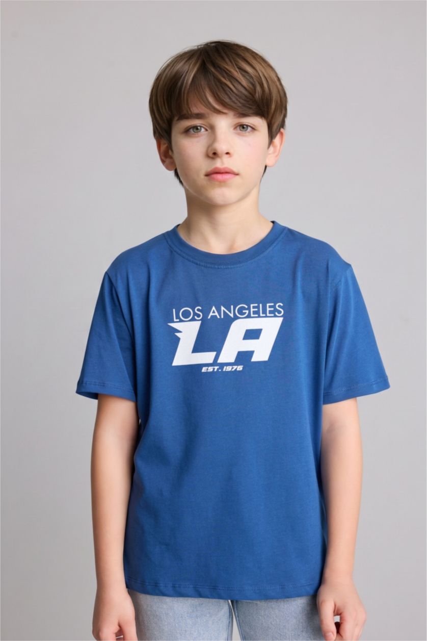 GARÇONS Bleu T-shirt imprimé à col rond et manches courtes Coupe régulière pour garçon