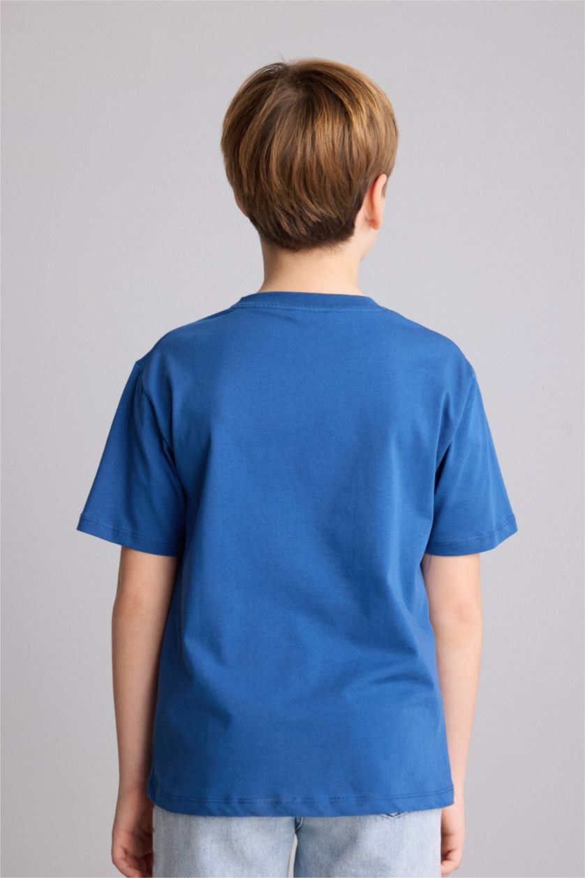 Young Boys - Teen Boys Blue New Regular Fit Printed Short Sleeve T-Shirt