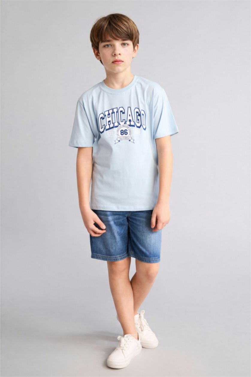 Boys & Teens Light Blue New Regular Fit Printed Short Sleeve T-Shirt