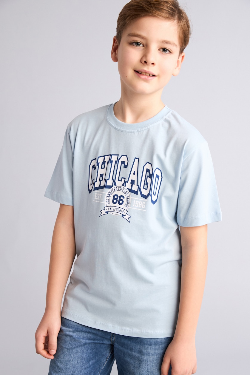 Young Boys - Teen Boys Light Blue Boy New Regular Fit Printed Short Sleeve T-Shirt