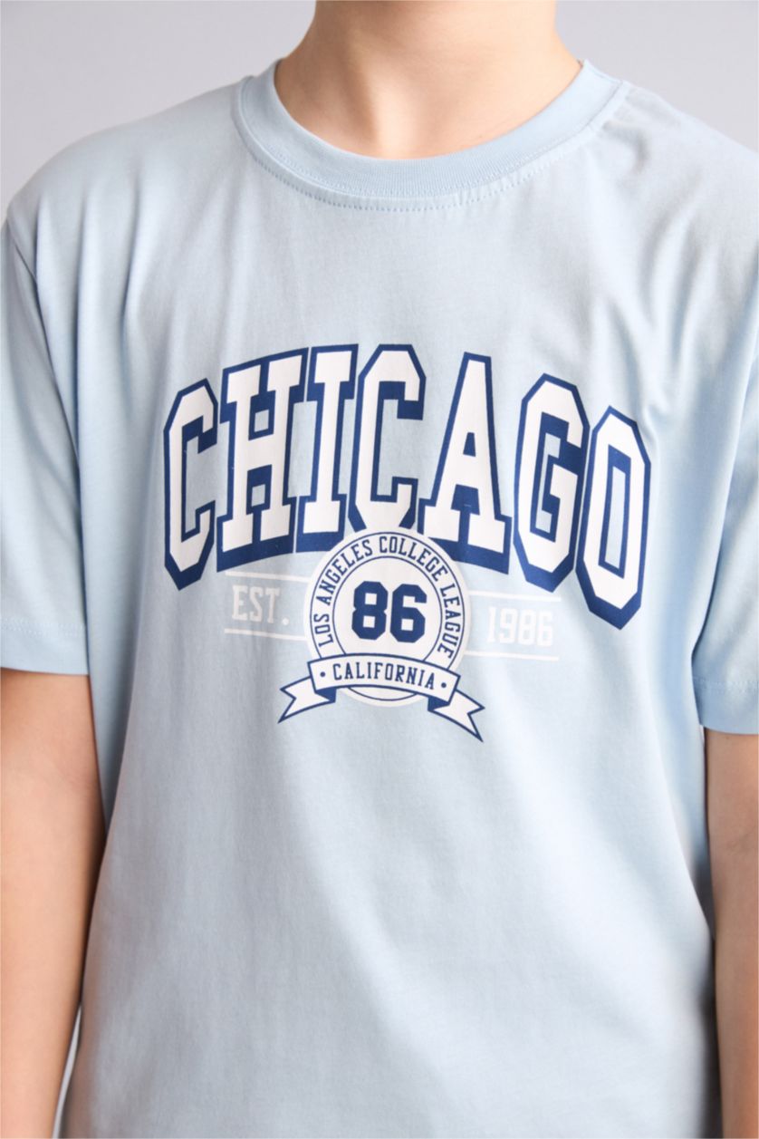Boys & Teens Light Blue New Regular Fit Printed Short Sleeve T-Shirt