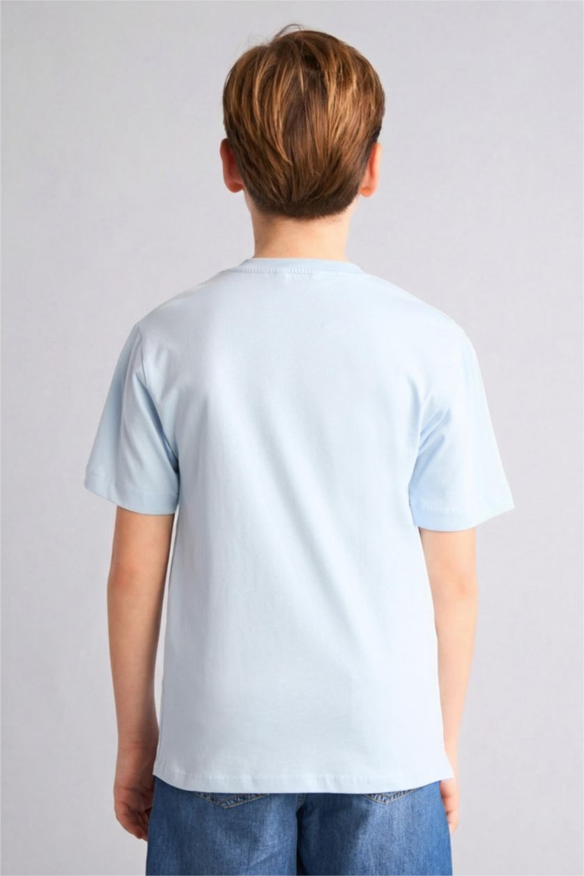 Boys & Teens Light Blue New Regular Fit Printed Short Sleeve T-Shirt