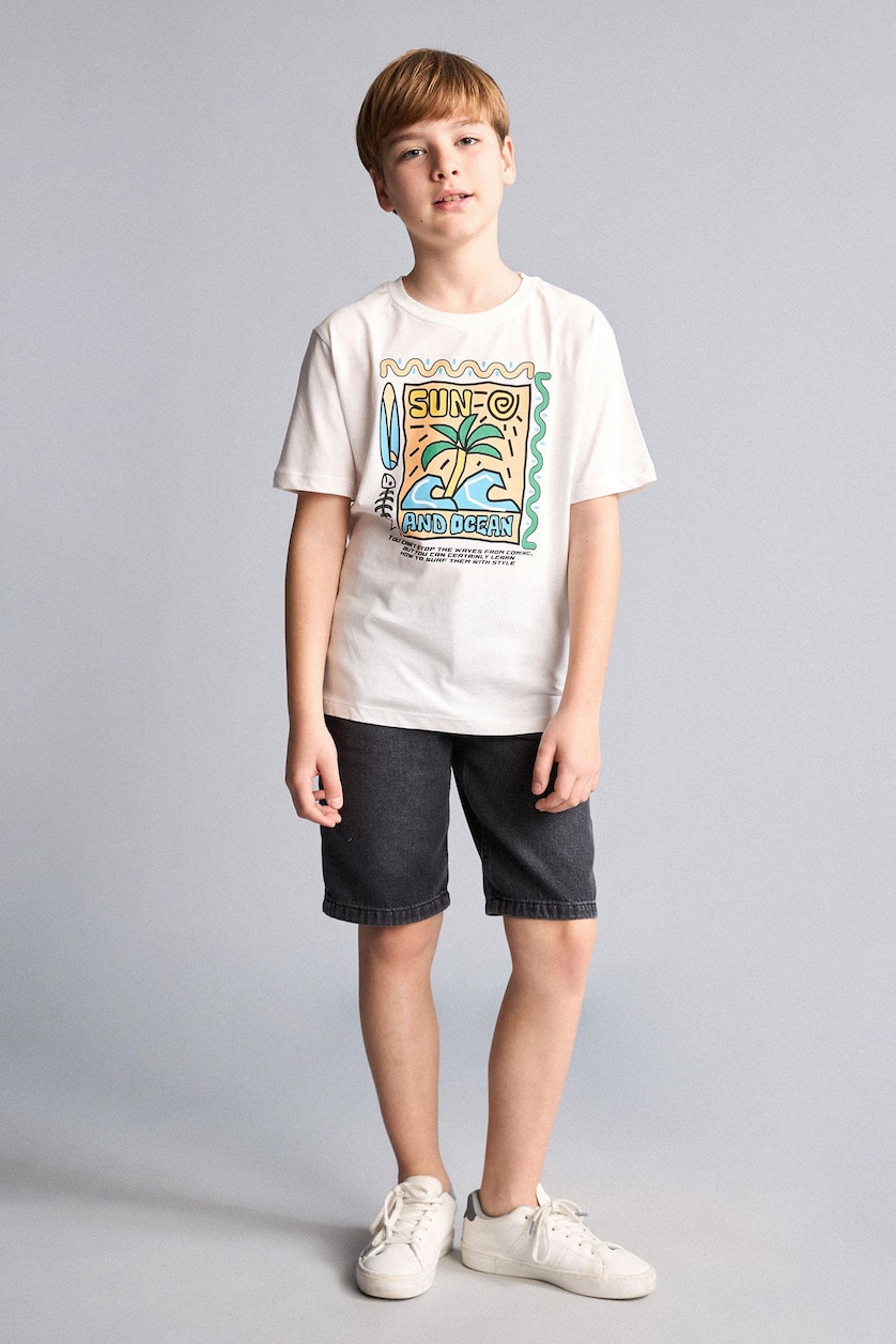 Young Boys - Teen Boys Ecru Boy Regular Fit Printed Short Sleeve T-Shirt
