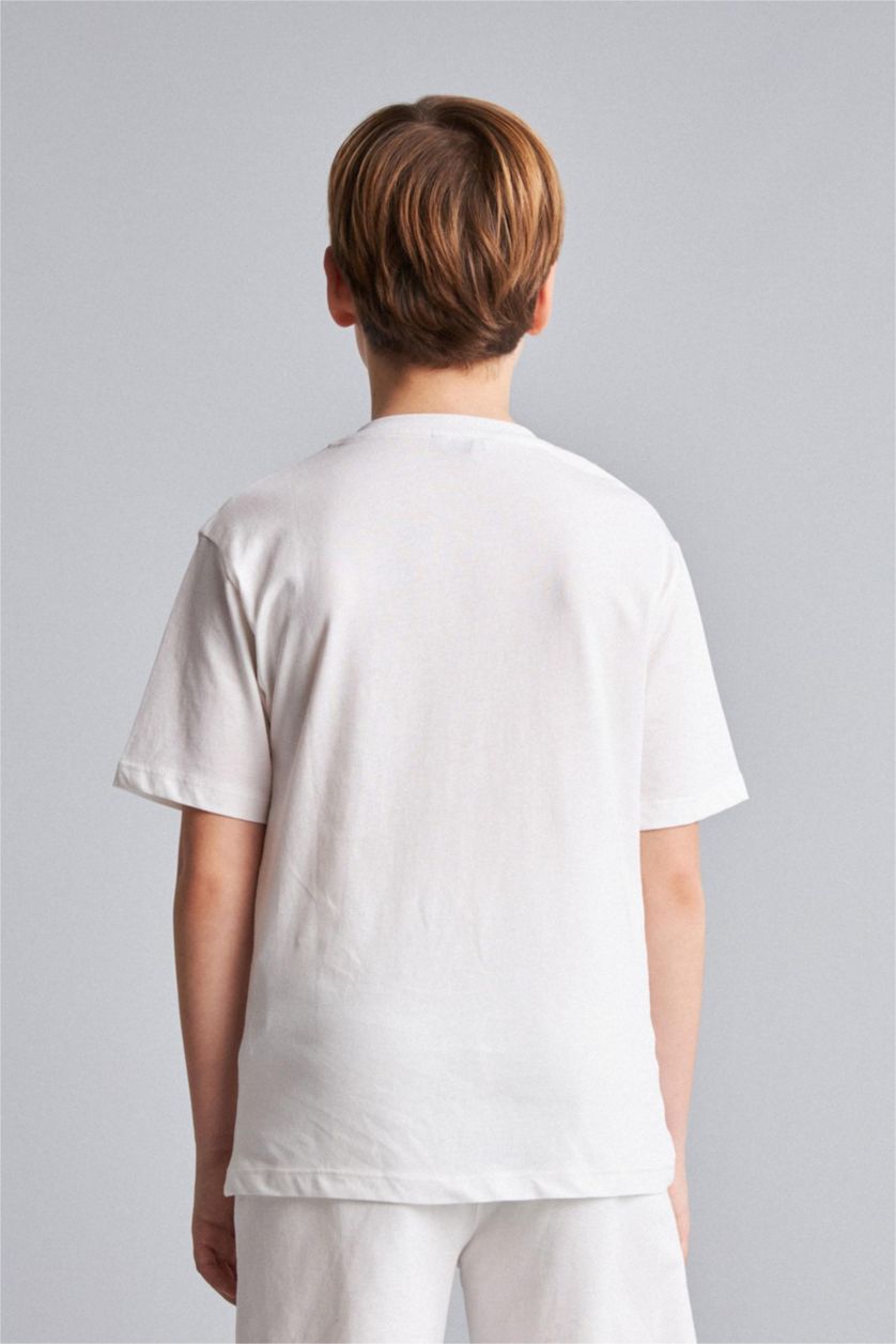 Young Boys - Teen Boys Ecru Boy Regular Fit Printed Short Sleeve T-Shirt
