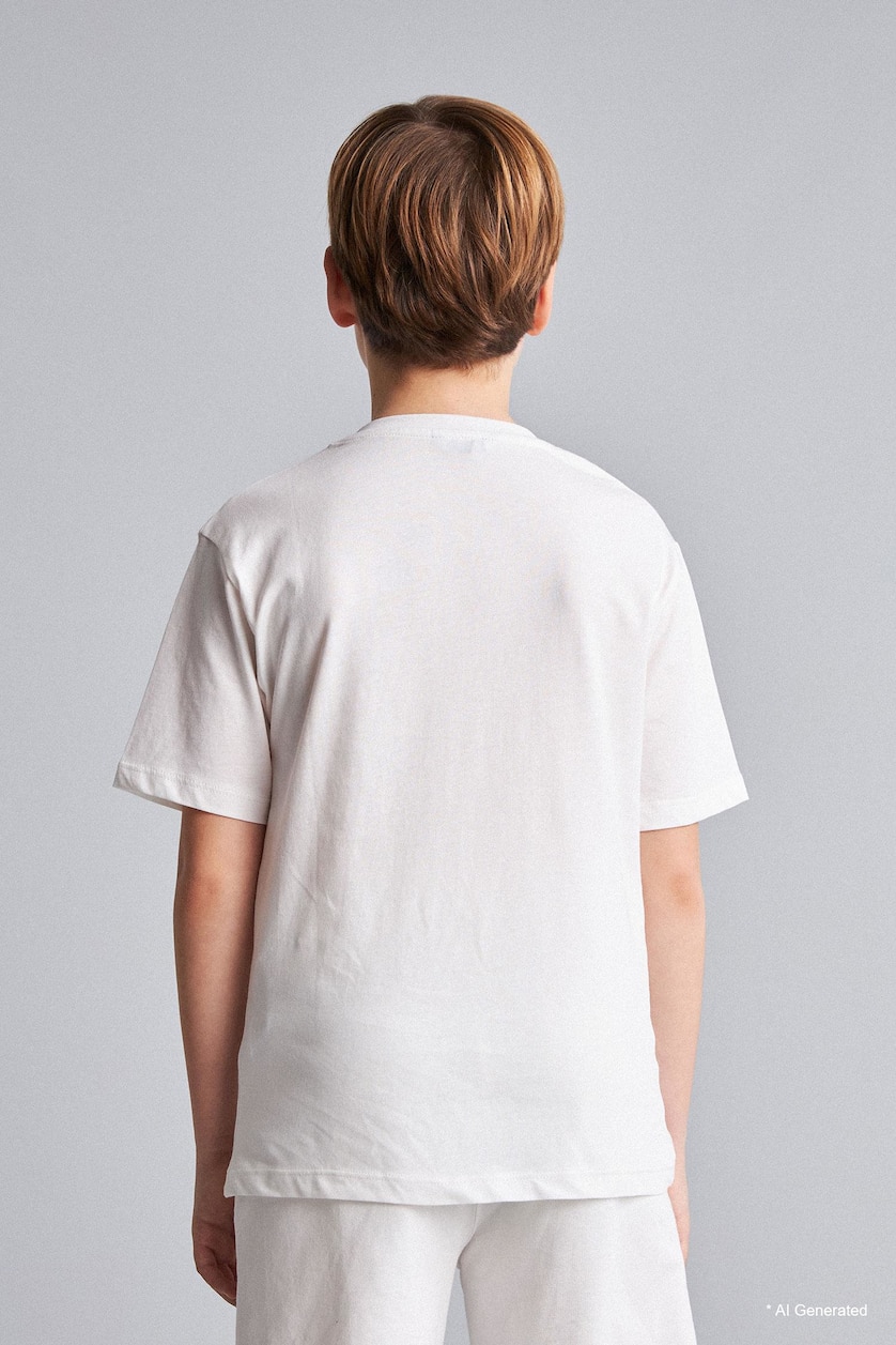 GARÇONS Écru T-shirt imprimé à col rond et manches courtes Coupe régulière pour garçon