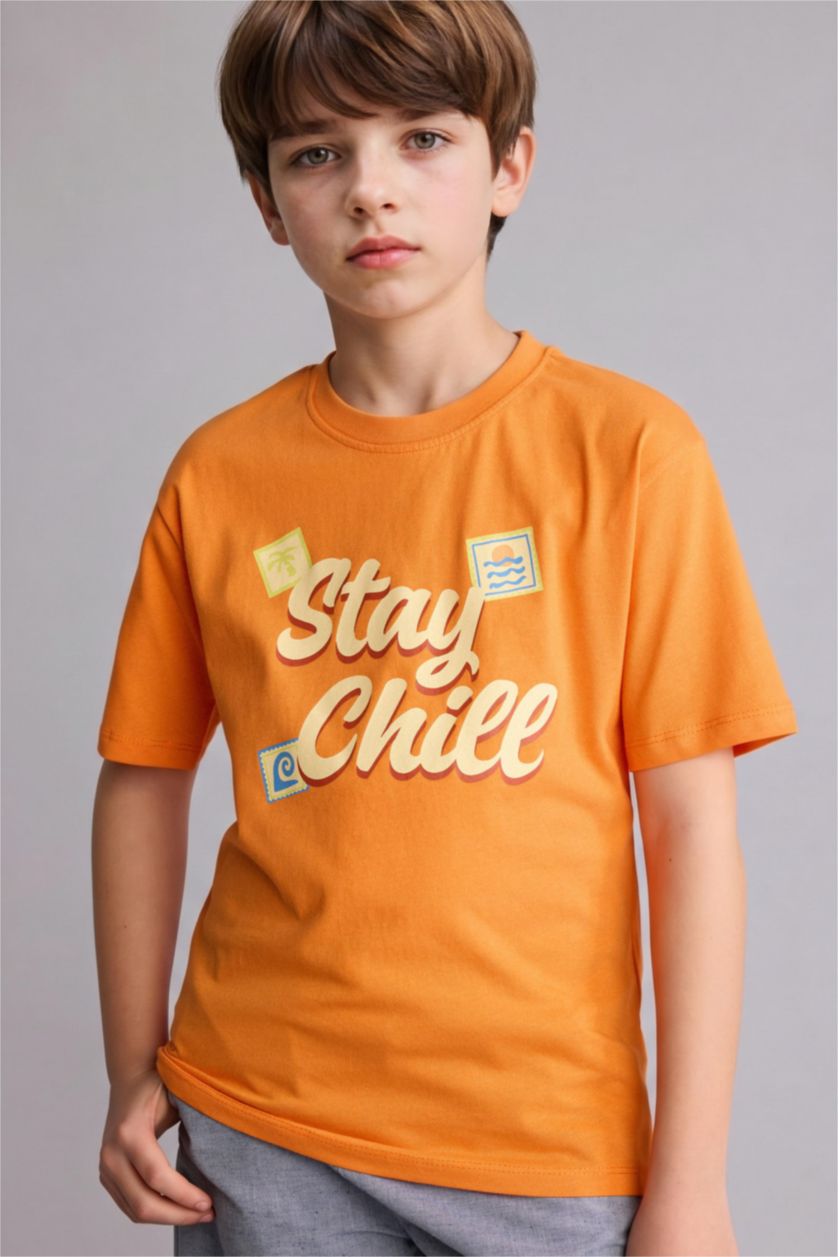 Erkek Çocuk - Genç Erkek Turuncu Regular Fit Kısa kollu Baskılı Tişört Erkek Çocuk