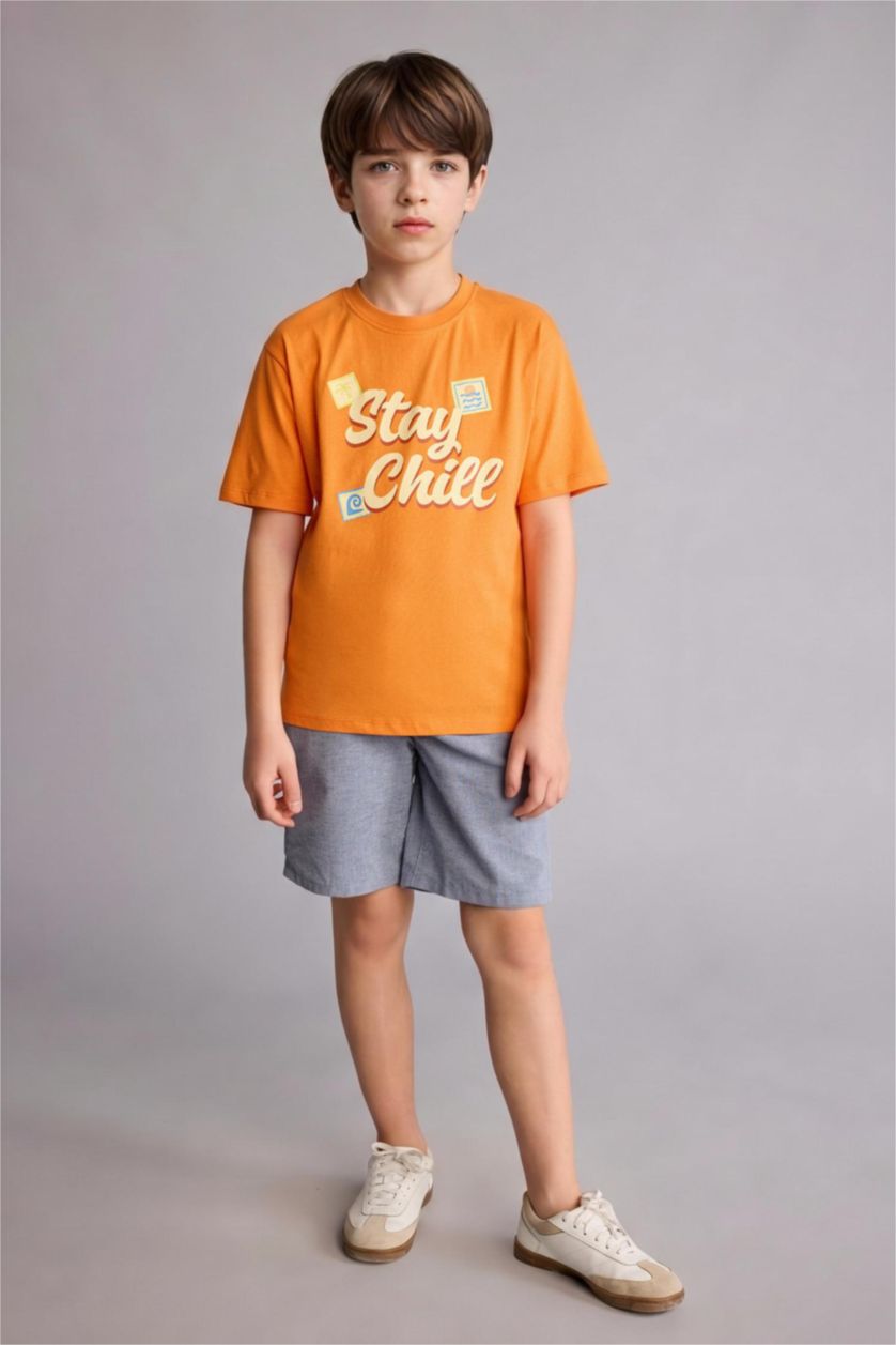 Erkek Çocuk - Genç Erkek Turuncu Regular Fit Kısa kollu Baskılı Tişört Erkek Çocuk