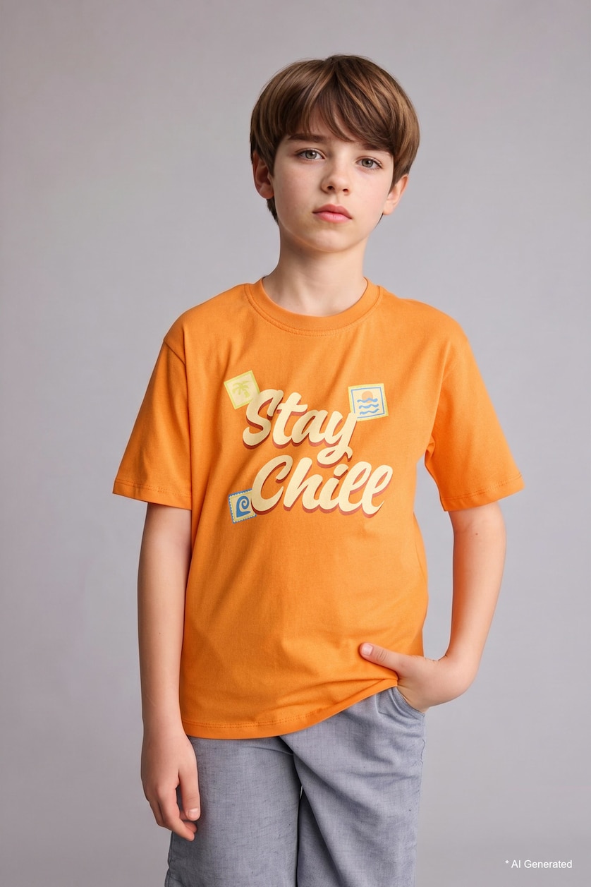 GARÇONS Orange T-shirt imprimé à manches courtes Coupe régulière pour garçon