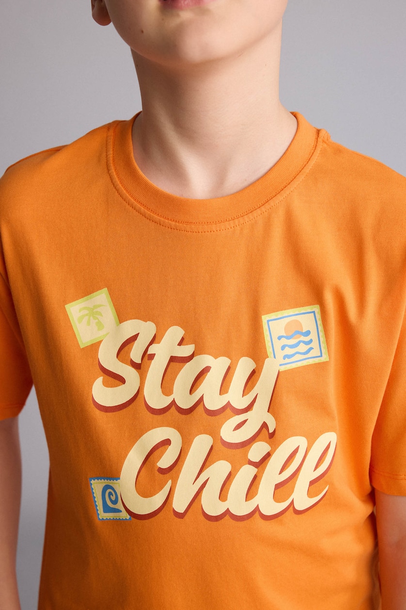 BOYS & TEENS Orange Boy New Regular Fit Printed Short Sleeve T-Shirt