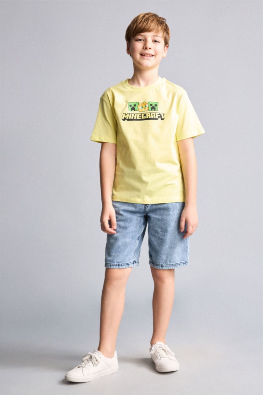 Young Boys - Teen Boys Light Yellow New Regular Fit Printed Short Sleeve T-Shirt