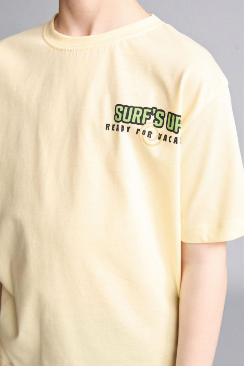 Boys & Teens Light Yellow تيشيرت ولادي نص ردن مطبوع قصة عادية