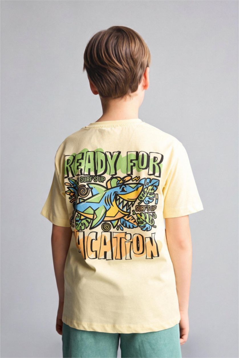 Boys & Teens Light Yellow تيشيرت ولادي نص ردن مطبوع قصة عادية