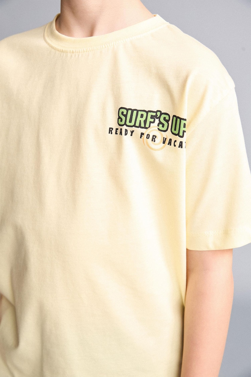 Young Boys - Teen Boys Light Yellow New Regular Fit Printed Short Sleeve T-Shirt