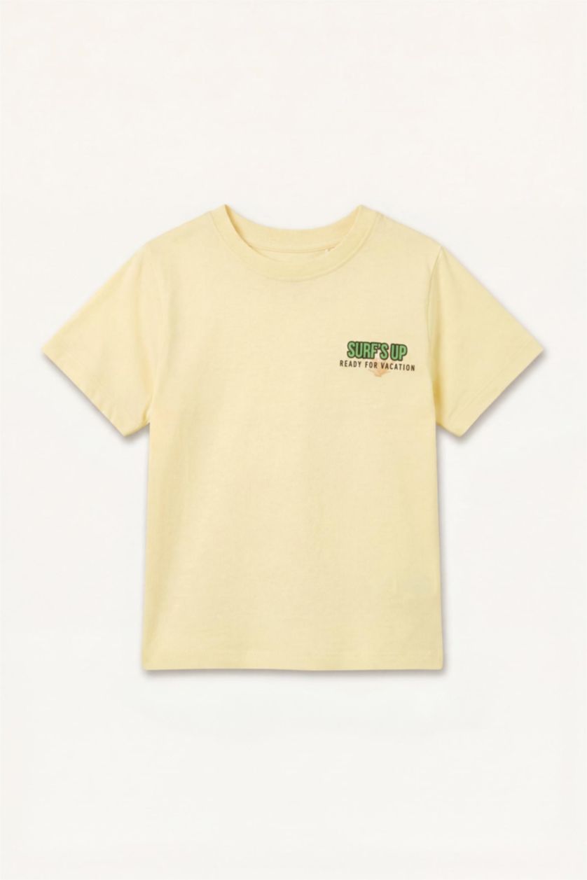 Boys & Teens Light Yellow تيشيرت ولادي نص ردن مطبوع قصة عادية