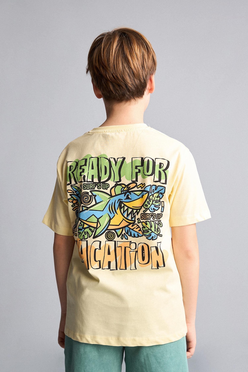 Young Boys - Teen Boys Light Yellow New Regular Fit Printed Short Sleeve T-Shirt