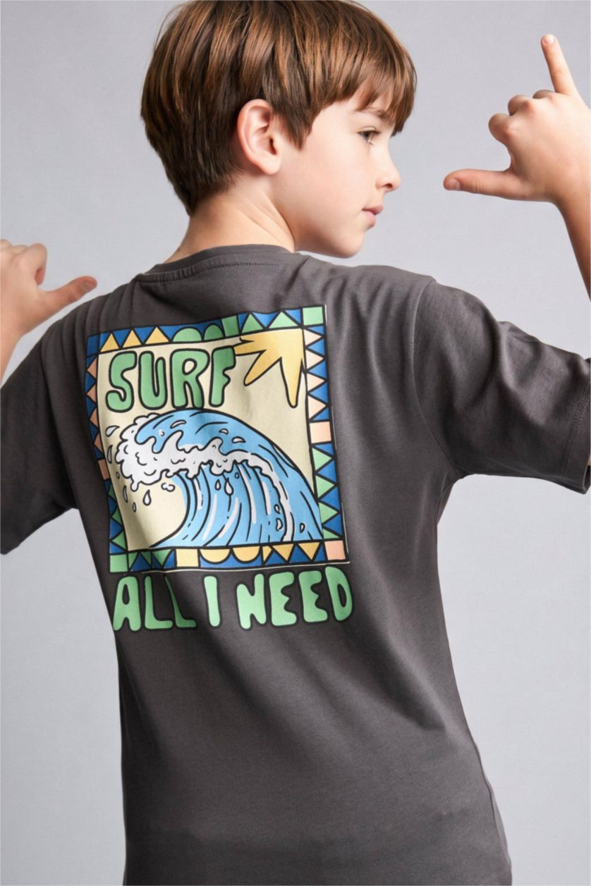 Boys & Teens Anthracite تيشيرت ولادي نص ردن مطبوع قصة عادية