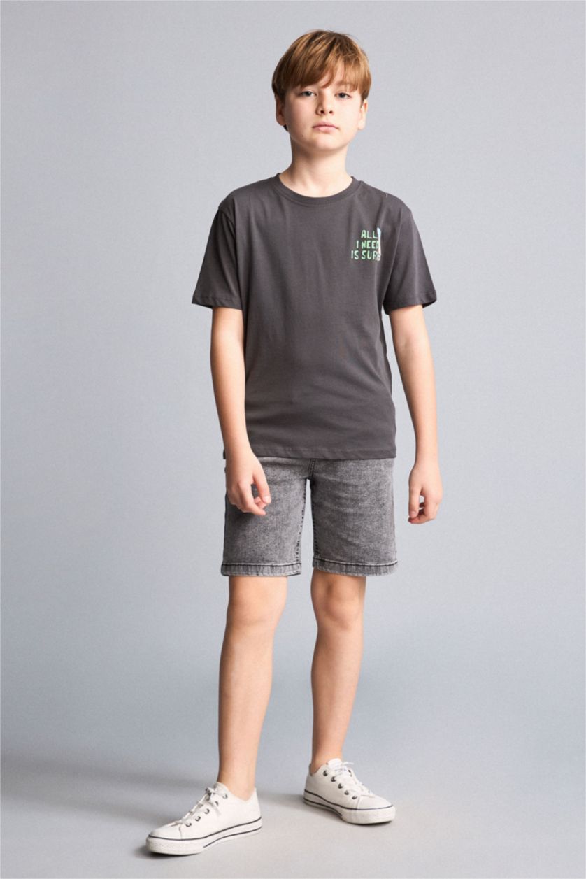 Young Boys - Teen Boys Anthracite New Regular Fit Printed Short Sleeve T-Shirt