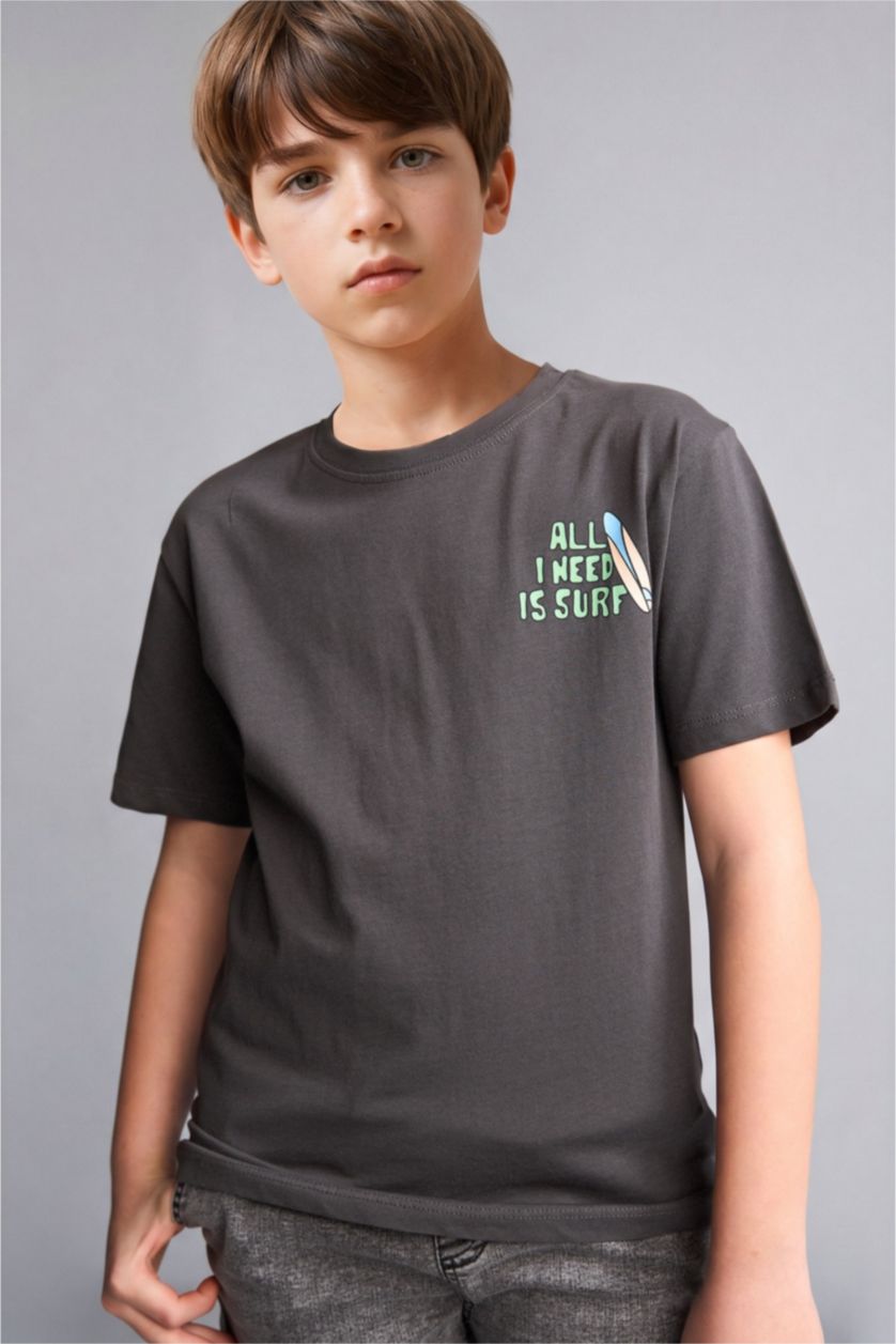 Boys & Teens Anthracite تيشيرت ولادي نص ردن مطبوع قصة عادية