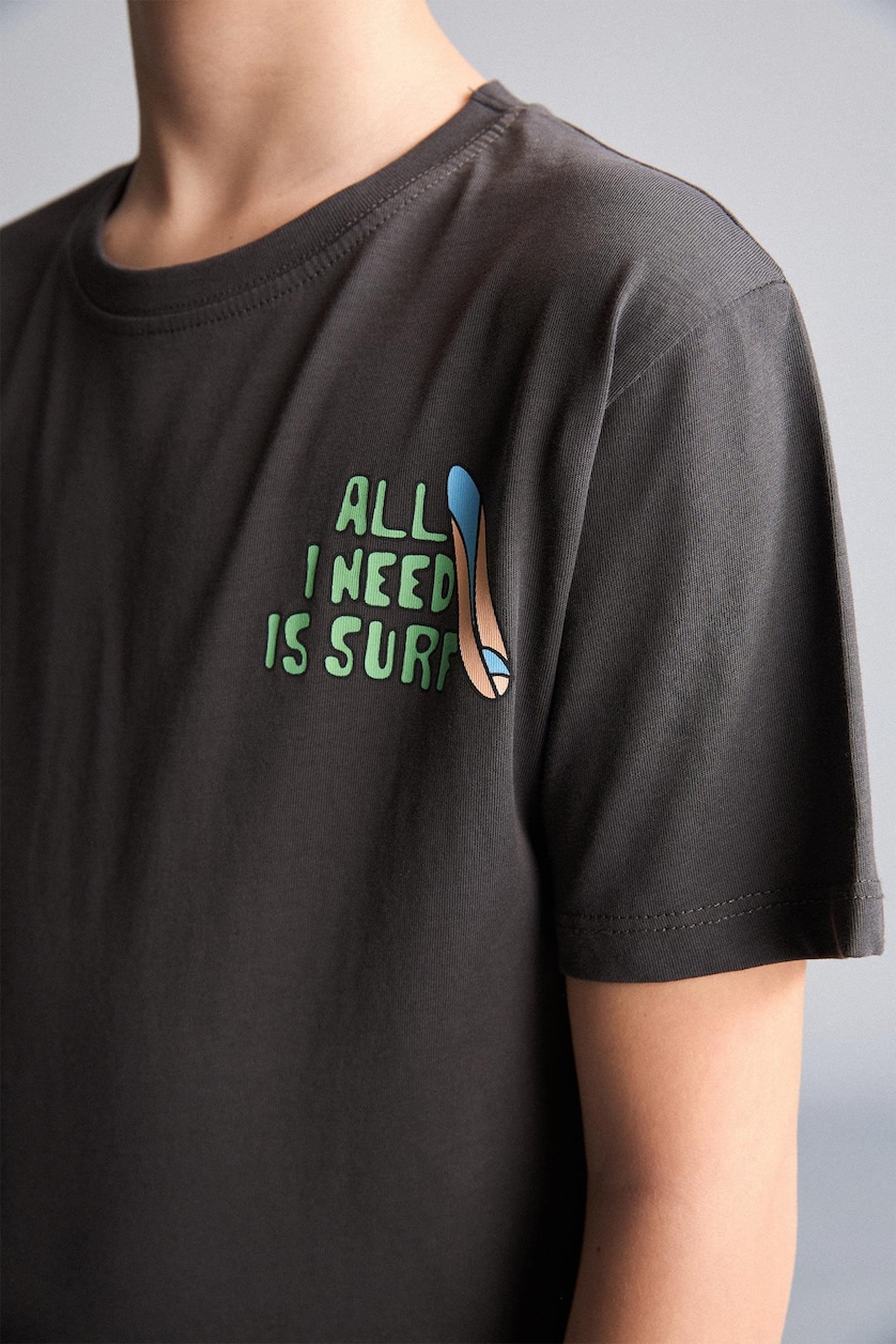 Young Boys - Teen Boys Anthracite Boy New Regular Fit Crew Neck Printed T-Shirt