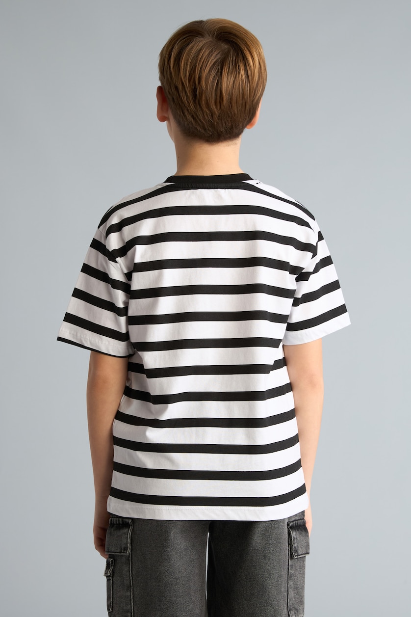 GARÇONS Noir T-shirt à motifs à col rond et manches courtes Coupe régulière pour garçon