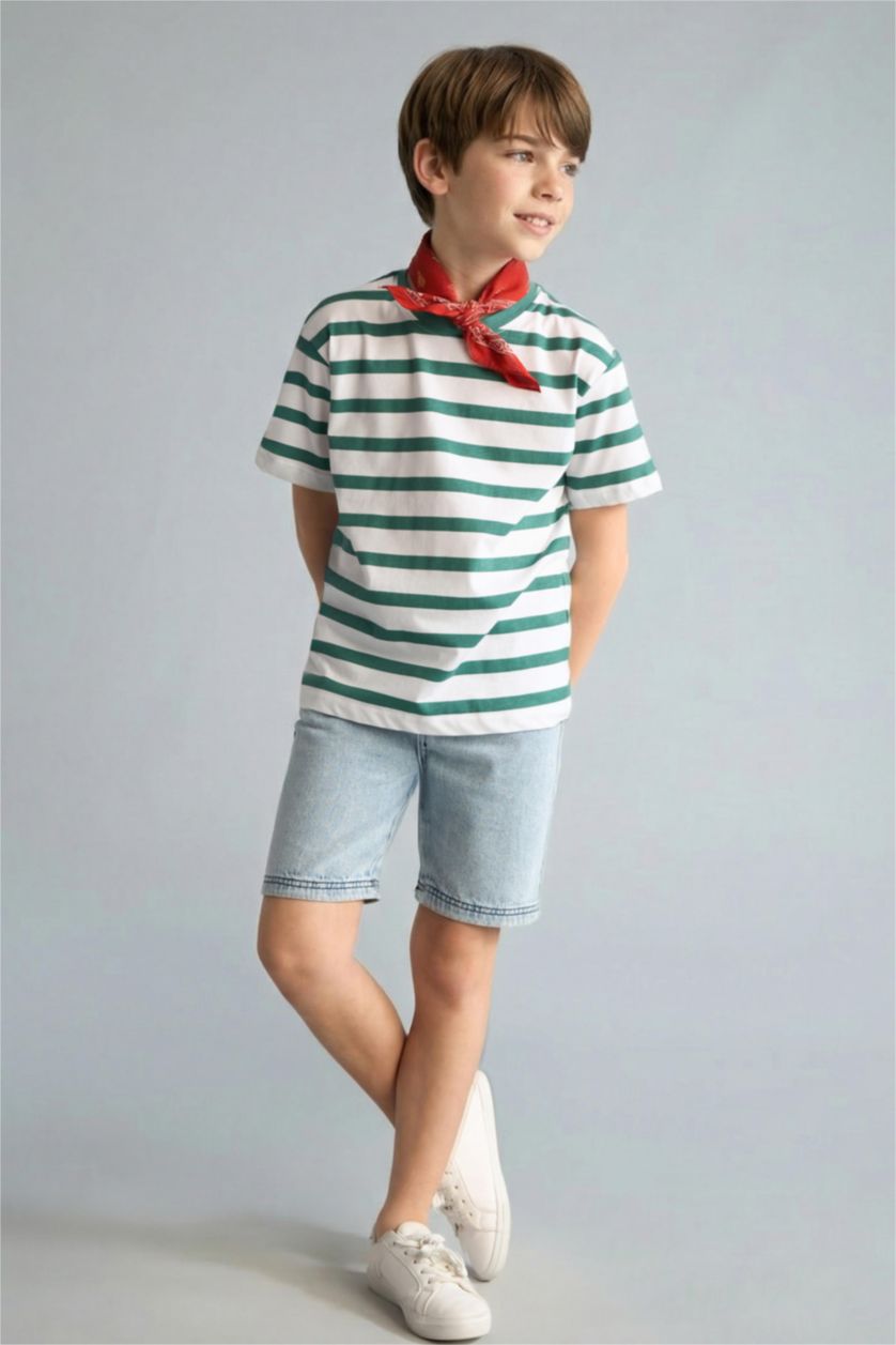 Erkek Çocuk - Genç Erkek Yeşil New Regular Fit Kısa kollu Desenli Tişört Erkek Çocuk